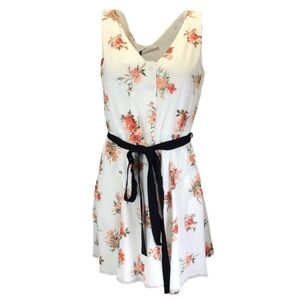 Floral Sleeveless Dress with Black Belt
